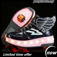 XCHG Ready Stock 4 Colors Wheels Kids LED Light Up Shoes Sneakers With Wheels Boy Girl Roller Skate 