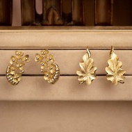 美國Monet品牌古董 金色小花與細紋葉片造型 專利無痛耳夾