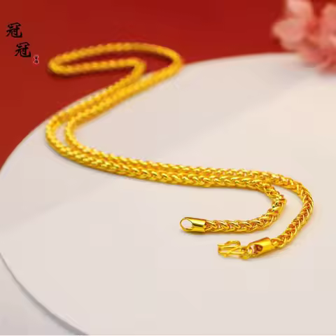 Unisex's 24K Gold (AU999) 6MM8MM Collarbone Chain | Gold bead chain, filigree gear clasp with gilt g