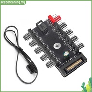 ✿ keepdreaming ✿  Chassis Fan Hub 1 To 10 Way Splitter Hub SATA Powered 4 Pin PWM Fan Hub Cooler Coo