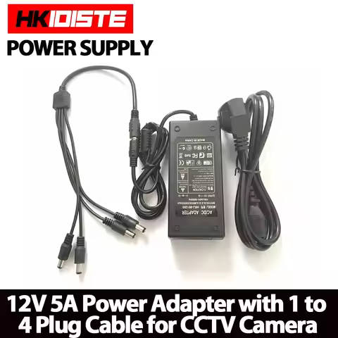 HKIXDISTE 12V 5A 4 Port CCTV Camera AC Adapter Power Supply Box For The CCTV Camera
