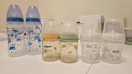 Pigeon  母乳實感寬口徑膠奶瓶160ml，Nuk超柔母感奶瓶150ml，Nuk寬口PPSU奶瓶300ml