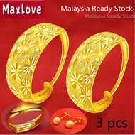 Maxlove Jewelry Earing Set for Girls Couple Ring Gold 916 Original Malaysia Earing Korean Style for Women Gift Set Women Birthday Ring Adjustable Cincin Perempuan 1 Set Box Subang Emas Perempuan Viral Murah Anting Emas 916 Original