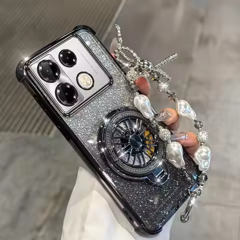 Note 40Pro Cute Circle Bracket lanyard Plating Phone Case For Infinix Note 40 40Pro itel A70 Spark G