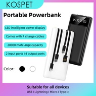 KOSPET 20000mAh Power bank Fast Charging With 4 Cables For Android Huawei LED Display Portable Power