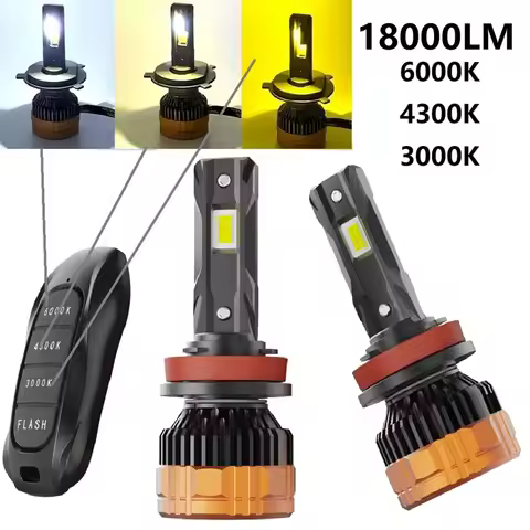 H11 Tricolor Remote Control LED Headlights H4 H1 H7 H11 HB3 9005 HB4 9006 6500K 4300K 3000K For Car 