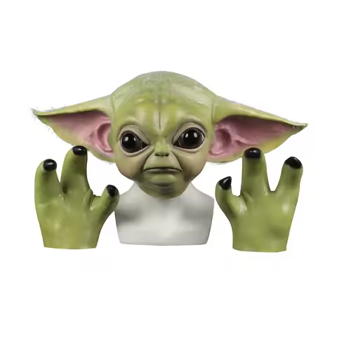 Cosplay Baby Yoda Mask and Gloves Halloween Latex Masks Fancy Dress Yoda Helmet Adult Full Head Head
