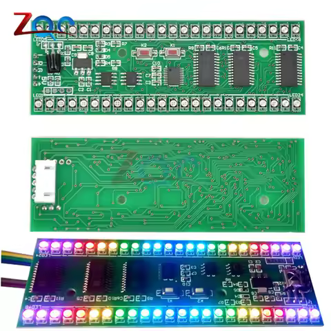 RGB MCU Adjustable Display Pattern 24 LED VU Meter Audio Level Indicator Board Dual Channel LED Modu