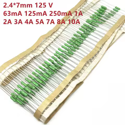 2.4*7mm 10PCS Axial Lead Green Fuse 125/250V 2.4 x 7 63mA 125mA 250mA 1A 2A 3A 4A 5A 7A 8A 10A Fast