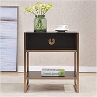 Wrought Iron Bedside Table Black, Simplicity Nightstand With 1 Drawers Wood, Bedside Cabinet White, Floor Metal Storage Locker 50 * 40 * 55cm(Color:Black piano paint) (Black Piano Paint)