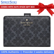 Kate Spade Wallet In Gift Box Medium Wallet Spade Flower Compact Bifold Black # KG488