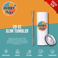Customized/Personalized Slim Tumbler (20oz) with Straw, Straw Brush, & Rubber Bottom
