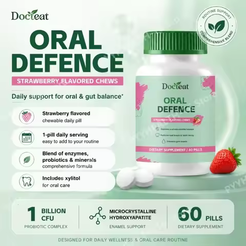 Oral Probiotics Chewable Tablets Strawberry Flavor with Xylitol & Hydroxyapatite, Probiotic Complex 