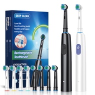 Rotating Electric Toothbrush with 4 Brush Heads, 60-Day Battery Life, 5 Modes Rechargeable Power Too