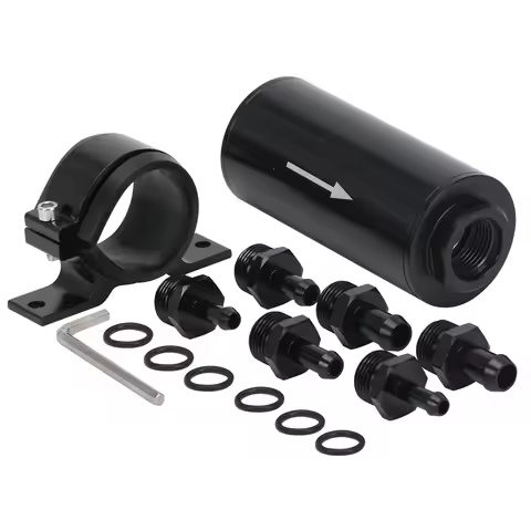 10 30 40 100 micron Inline Fuel Filter with Barb 1/2", 3/8", 5/16" Fitting Adapter,50MM Bracket Clam