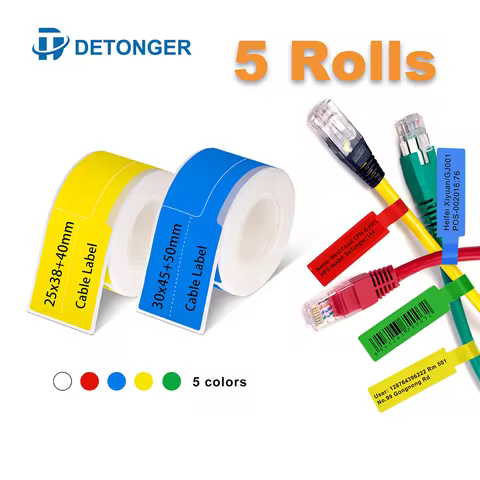 Cable Thermal Label for Detonger DP23S/DP80/DP30 Printer 5 Rolls Waterproof Oilproof Scratchproof Te