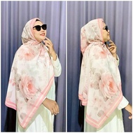 HIJAB PASHMINA CERUTY BABYDOLL WHITE PINK FLOWERS CODE P42