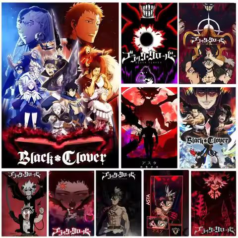1PC Anime b-Black C-Clover Poster Self-adhesive Art Waterproof Paper Sticker Coffee House Bar Room W