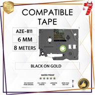 Compatible Tze-811 6mm Black on Gold Tape Label