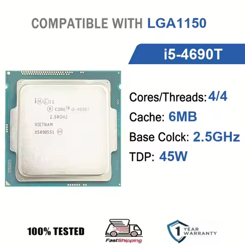 Intel Core i5-4690T 4 Core 4 Thread 2.50GHz 45W 6MB Cache 22nm LGA1150 SR1LL DDR3/DDR3L 1333/1600 MH