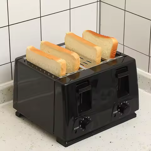 4 Slice Toaster Stainless Steel Electric Toaster with 6 Browning Settings Extra Wide Slots Removable