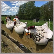 (VCBZ) 3 PCS Chicken Sitting on Fence Decor Garden Statues Art Sculptures Farm Patio Resin for Fence