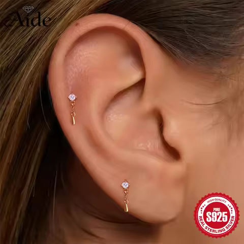 AIDE 925 Sterling Silver Shiny WaterDrop Pendant Tassel for Women Flat Back Piercing Earring Dainty