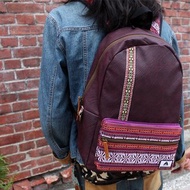 圖騰編織混搭民族風後背包-紫色【am-0241】