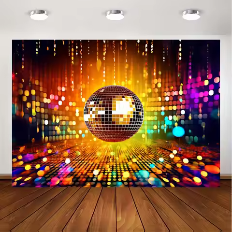 Retro disco party background, let's go crazy glow birthday background night, banner decoration