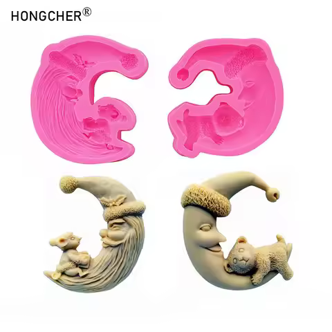 Moon Bear Moon Monkey Resin Jewellery DIY Fridge Sticker Drip Mould Handmade Chocolate Cake Dessert 