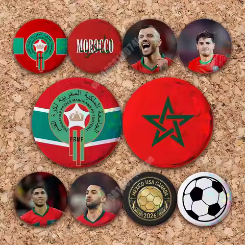 Morocco Football 2026 Soccer Button Badge 2PC Sets for Bags & Clothes & Accessories Metal Pin Creati