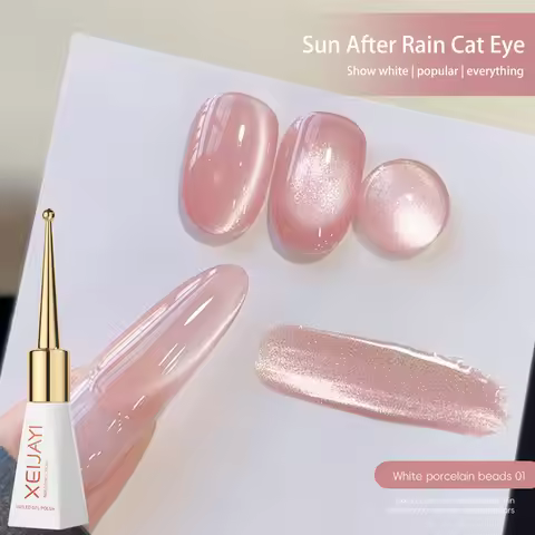 10ML Nude Pink Transparent Cat Eye Gel Nail Polish Clear Natural Glass Bead Cat Eye Magnetic Gel Soa