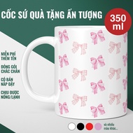 Lovely Pink Bow Ceramic Mug, Desk Decor Ceramic Mug, Coffee Drink, Meaningful Birthday and Anniversa