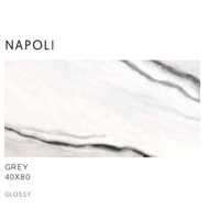 KERAMIK MERK PLATINUM TIPE NAPOLI UK 40X80CM UNTUK DINDING ATAU LANTAI WARNA ABU PERMUKAAN GLOSSY