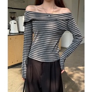 95861 Fashion One-Shoulder Striped Long-Sleeved t-Shirt Women