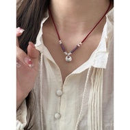 Pendant Chunky Pure Silver Solid Couple Braided Necklace for Women999Lucky Bag Silver Peace Lock Red