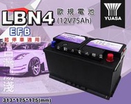 全動力-湯淺 YUASA LBN4 EFB (12V75AH) 矮身電池 歐規免加水