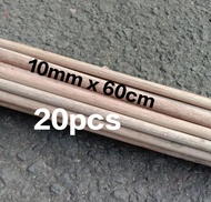 20pcs/Dowel kayu bulat ukuran diameter 10 mm panjang 60 cm