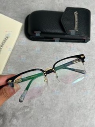 眼鏡 純鈦大框克羅心眼鏡框黑金色半框鈦金屬+板材材質鏡腿細節9 平光鏡 太陽鏡 墨鏡 禮物