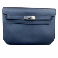 HERMES KELLY DEPECHES 25 手拿包 Epsom皮革 海軍藍 銀色金具