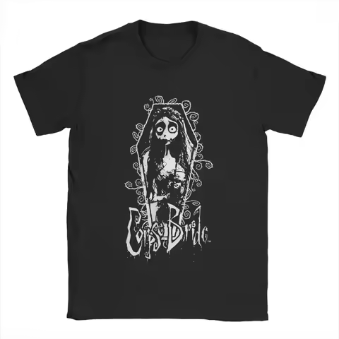 Corpse Bride Emily Coffin Frame T Shirts Men's Pure Cotton Vintage T-Shirts Crewneck Tees Short Slee