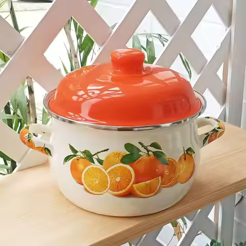 Orange Enamel Stew Pot, Hotpot, Cooking Pot, Kitchen Stuff for Kitchen Cooking Pans, Induction Open