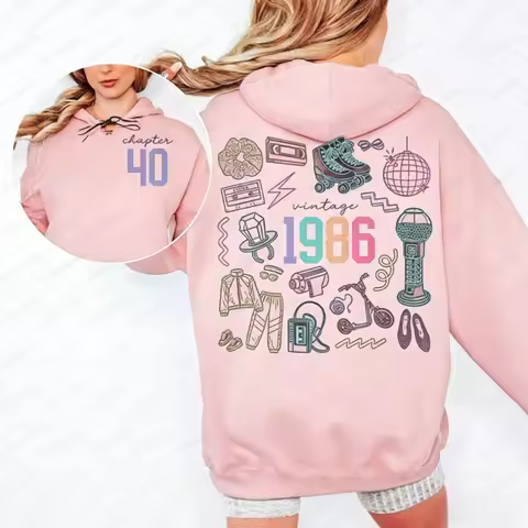 40th1986 Birthday Sweatshirt Birthday Winter Clothes Women Streetwear Women Y2k Oversized Hoodie Uni