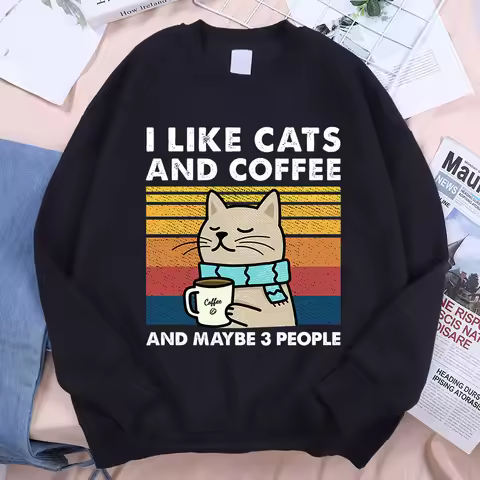 I Like Cats and Coffee Cute Print Hoodie Women's Fitness New Hip Hop Hoodie Fashion Couple Sweatshir