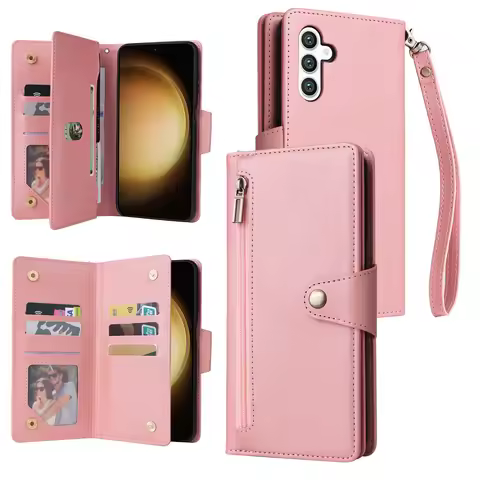 Wallet Phone Case Magnetic Buttons Zipper Leather Case For Samsung Galaxy S24 Ultra S24 S23FE S23 S2