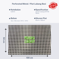 Plat besi lubang kotak 50 cm x 100 cm lubang 10 mm