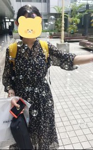 S 黑色 碎花 七分袖 長洋裝 韓國 H:CONNECT 度假 渡假 婚禮 外拍 #二手拍