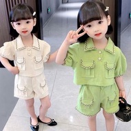 女童短褲套裝小香風夏季外穿薄款寬鬆兩件套洋氣網紅中大小童短袖