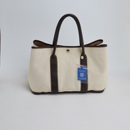 Hermes Garden Party 36 棕色帆布拼皮手提包