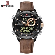 NAVIFORCE Watch for Men Waterproof Analog Digital Watches Casual Sports Wristwatch Brown Leather Strap Trendy